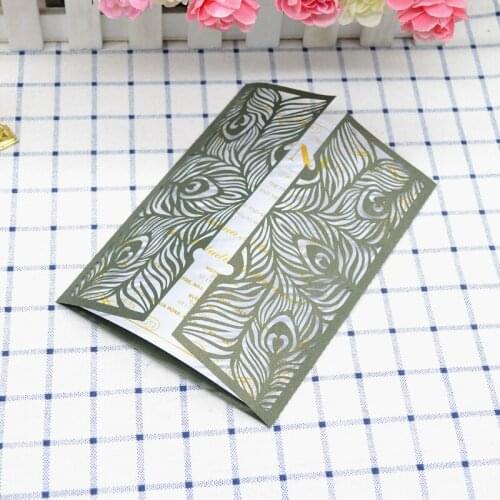 Elegant feather invitation card party supplies laser cut wedding invitations