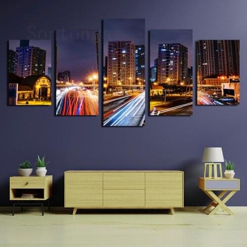 Canvas Painting Wall Art Landscape City Night View Highway Lamp Decoration Painting Home Decoration Living Room Sofa Background
