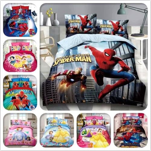 Marvel Spider Man Iron Man Captain America Bedding Set Disney Princess Frozen Anna Elsa McQueen Duvet Cover Bed Sheet Pillowcase