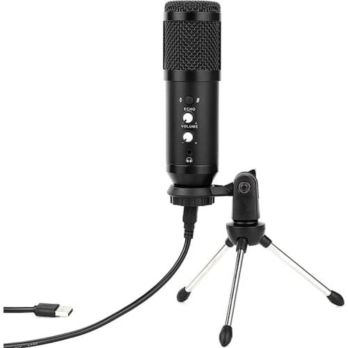 USB Condenser Microphone Set Home Portable Live Broadcast Karaoke Computer Game Wired Microphone with Tripod Black