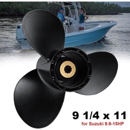 Black Aluminum Boat Outboard Propeller 3 Blades 10 Spline Tooth R Rotation for Suzuki 9.9-15HP