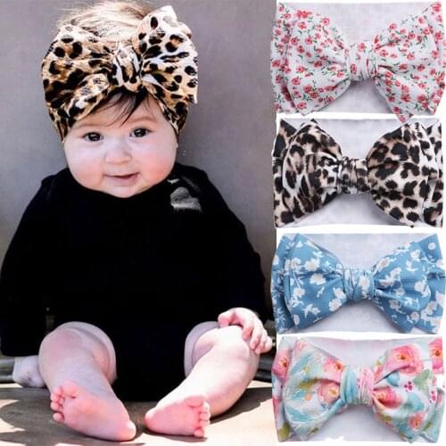 Cute Big Bows Baby Headband Flower Print Baby Girl Headbands Soft Elastic Newborn Turban Baby Hair Accessories