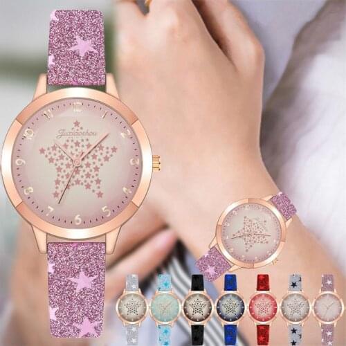 Fashion Women Star Dial Watches Casual Matte Leather Strap Quartz Wristwatch Relogio Feminino