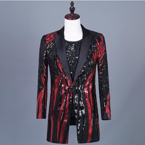 Fashion Sequins Blazer for Singer Male Nightclub Jacket Casual Stage Costume
