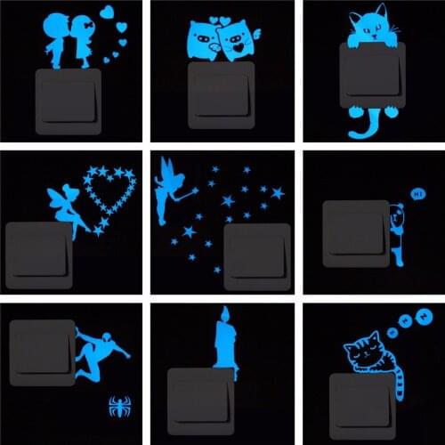 Cartoon Luminous Light Wall On-off Stickers Home Decor Wall Decal Sticker Glow In The Dark Room Switch Outlet Kawaii Decoration