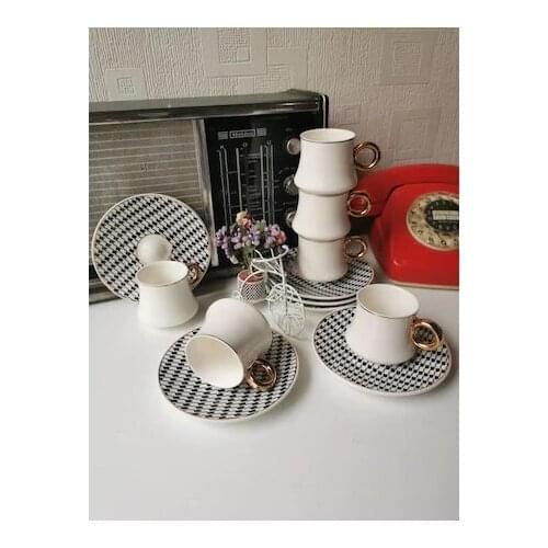 Perotti Best Quality Porcelain English Coffee Cup Set 12 Pieces For 6 Guests