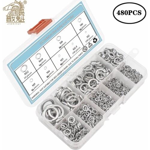 480pcs 304 Stainless Steel Spring Lock Washer Assortment Set , 9 Sizes - M2 M2.5 M3 M4 M5 M6 M8 M10 M12