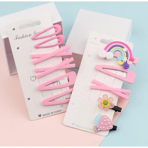 Girl Pink Hair Clip Set Solid Color BB Hairpin Fashion X Shape Barrettes Kids Sweet Rainbow Hairpins Headdress Accessories Gifts