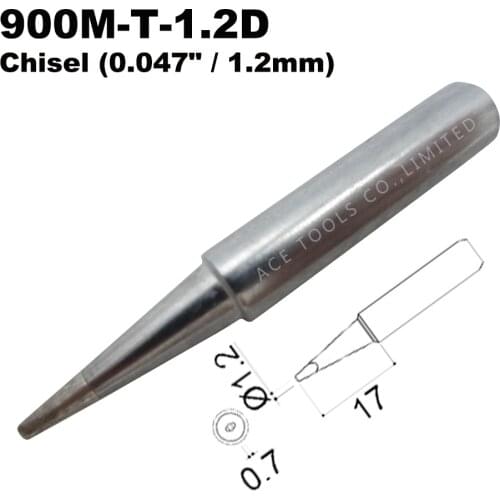 Soldering Tip 900M-T-1.2D Chisel 1.2mm for Hakko 936 907 Milwaukee M12SI-0 Radio Shack 64-053 Yihua 936 X-Tronics 3020 Iron Bit