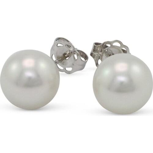 Wholesale 10-11mm Natural White Cultured Freshwater Button Pearl Earring