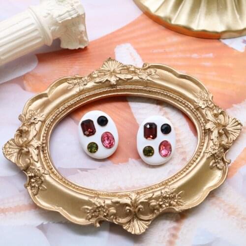 Oval Earrings Enamel White Glass Stone Fashion Decoration Pretty Party Jewelry Female Banqueta