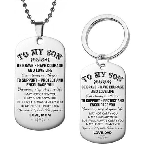 New Fashion Lettering "To My Son" Tag Stainless Steel Geometric Military Necklace
