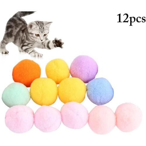 Dorakitten 12Pcs/Set Cat Pompom Toys Interactive Colorful Soft Kitten Toy Plush Pet Supplies Pet Accessories Set Random Color