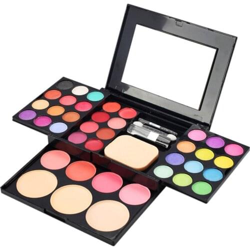 Professional 39 Color Eye shadow Palette Kit Foundation Powder Blusher Cosmetic Lipstick Set with Makeup Puff Eyeshadow Brushes