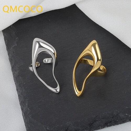 QMCOCO Silver 2021 New Geometric Circle Hollow Line Ring Female Fashion Simple Adjustable Women Rings
