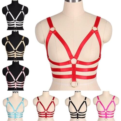 Goth Sexy Lingerie Harajuku Neck To Body Bondage Harness Set Elastic Cage Bra Pole Dance Festival Clothing Garter Stockings Belt