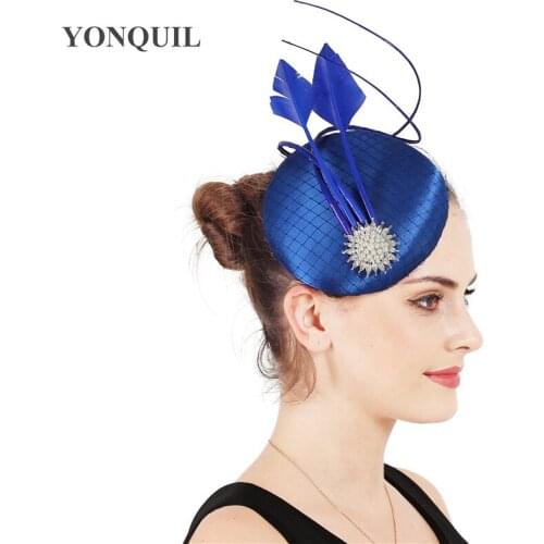 Nice Satin Fashion Wedding Bride Fascinator Hat Women Headwear For Elegant Ladies Party Dinner Fedora Cap With Mesh Prom Chapeau
