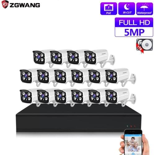 H.265 5MP 16CH POE POE NVR Security System Kit Outdoor 1080p Waterproof P2P IP Cam HDD Onvif CCTV Audio Video Surveillance kit