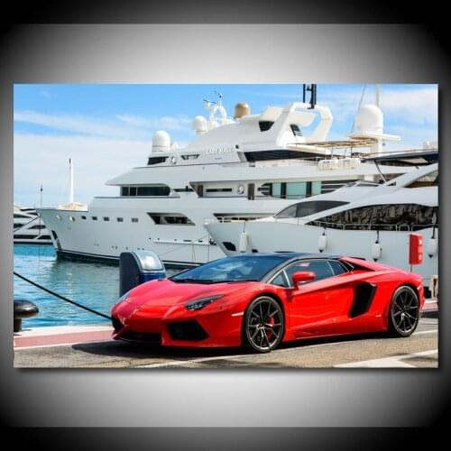 Modern Wall Art Picture Red Aventador Super car and Luxury Boat Canvas Paintings Posters and Prints for Home Room Decor