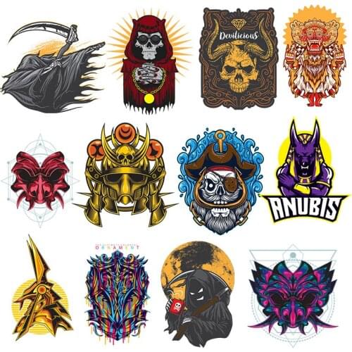 Cartoon Skull Head Thermal Heat Transfer For Clothing Iron On Grim Reaper Transfers For Clothes Appliques For Washable T-shirt