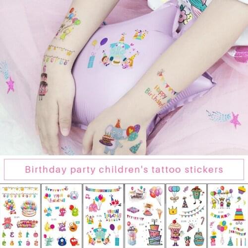 Temporary Tattoo Kids Stickers Cake Brid Dragon Brirthday Party Body Art Face Sleeve Finger Children Tigers Dinosaur Waterproof