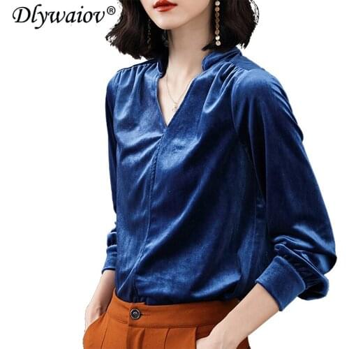Gold Velvet V Neck Fashion Sexy Shirt Women Pullover Simple Loose Large Size Female Clothing Soft Comfortable Solid Color Tops