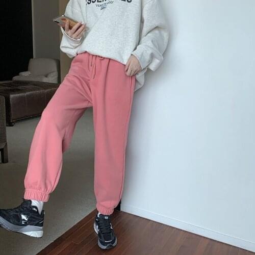 Female Fashion Korean Plus Velvet Solid Color Trousers Women Fall Winter High Waist Pants Casual Loose Full Length Harem Pants