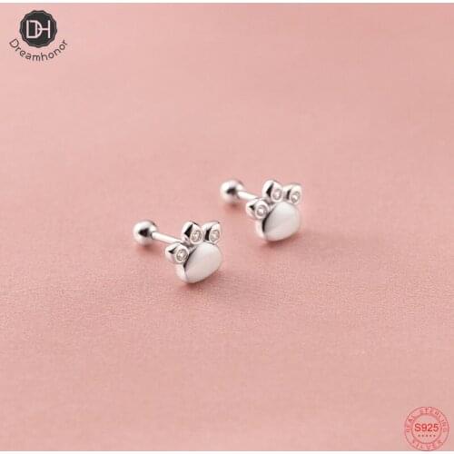 Dreamhonor Solid 925 Sterling Silver CZ Zircon Cat Paw Wedding Stud Earrings Women Gifts