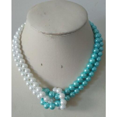 Woman classic jewelry 2 rows necklace white green round bead Natural SOUTH SEA SHELL PEARL NECKLACE 8mm 10mm 12mm