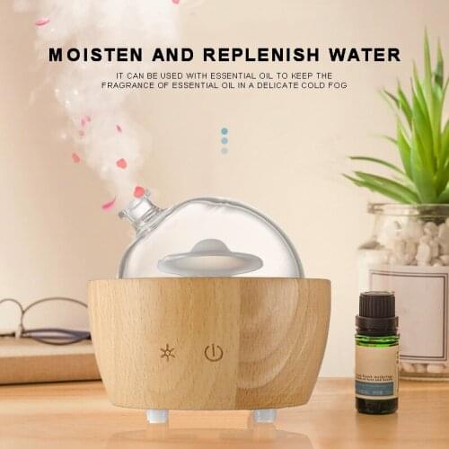 100 ml 12 W Car Air Humidifier Mini Glass Dome Wood Base Essential Oil Aroma Diffuser For Home Sleep LED Air Humidifier