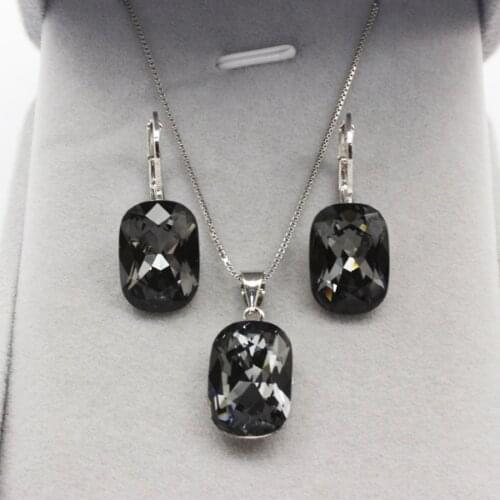 11.11 Sale New Fashion Rectangle Shaped Design Made with Austria Crystal Bridal Jewelry Sets Rhinestone Necklace and Drop Earing