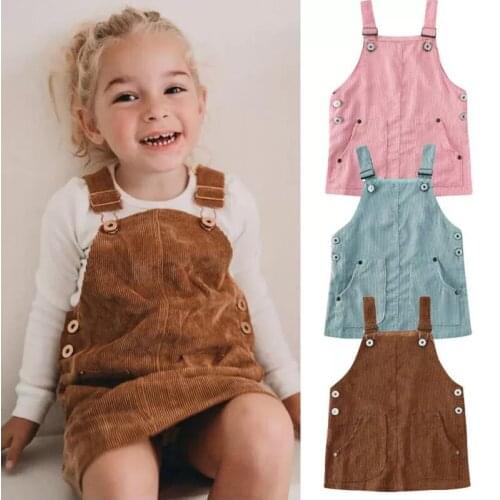 2020 Baby Summer Clothing 0-5T Toddler Kids Baby Girl Mini Retro Dress Strap Corduroy Dress Suspenders Solid Overalls ropa bebe