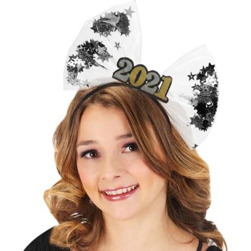 2021 Newest Glitter Headband Women Fashion Christmas Celebration Headwear Hair Bows Adults Happy New Year Party Hair Accessories