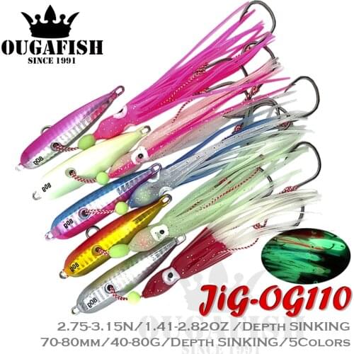 2021 Fishing Lure Jig Weights 40-80g Luminous Squid Hook Soft Bionic Bait Peche Pike Fish Tackle Metal Jigging Artificial Lures