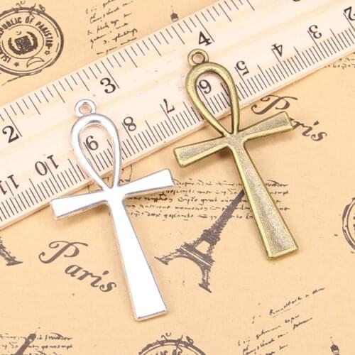 26pcs Charms For Jewelry Making cross egyptian ankh life symbol 52x28mm Antique Silver Plated Pendants DIY Bracelet Necklace