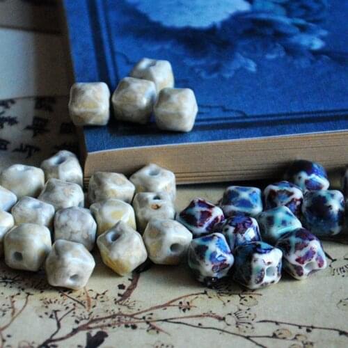 30 PCS 10mm Square Ceramic Beads Diy Hole Beads Handmade Porcelain Spacer Beads For Jewelry Making