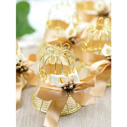 30pcs Wedding Candy Box Tinplate birdcage bell gift bags with handles chocolate favor boxes packaging gift box Party Supplies