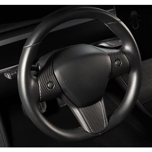 Car Accessories for Tesla Model 3 Y 2020 2021 ABS Carbon Fiber Grain Interior Steering Wheel Decoration Cover Trim