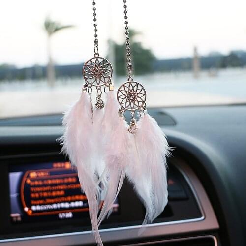 Mini Car Pendant Dream Catcher Feather Rearview Mirror Ornaments Pendant Car Decoration Handmade Dream Catcher Gift Auto Shape