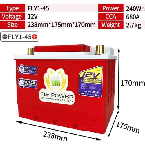 FLY1-45 LiFePO4 Car Starting Battery With Voltage Display 12V 240WH CCA680A Car Start Lithium iron Battery With Smart BMS