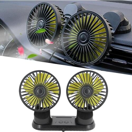 Car Fan Cooler Dual-head Fans Large-angle Rotation Dashboard USB Fans With 3 Speed Levles For 12V/24V Car Interior Accessories
