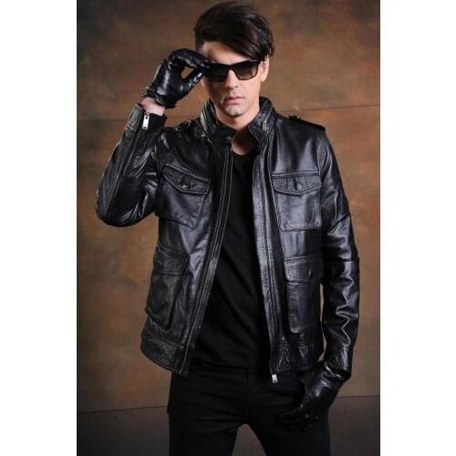 Free shipping.Brand quality M65 cowhide jacket,mens classic genuine leather coat.black slim hunting leather clothes