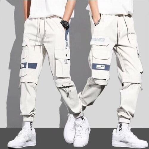 New Mens Pants Hip Hop Harajuku Fashion Streetwear Jogging Pants Men Casual Elastic Waist Men Clothing Cargo Pants Men Trousers