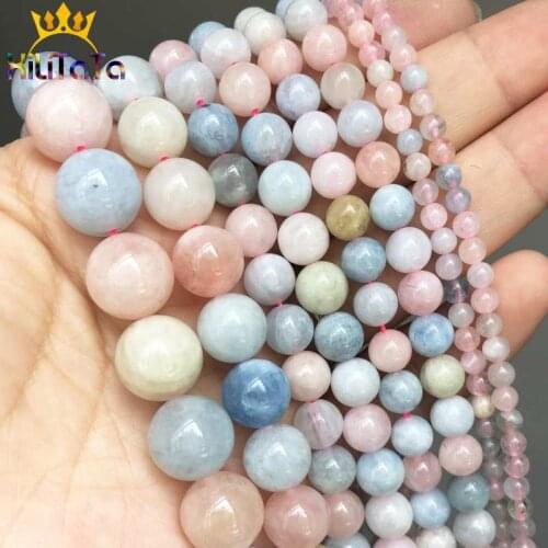 Natural Genuine Colorful Morganite Stone Beads Round Loose Beads For Jewelry Making DIY Bracelet Accessories 15'' 4/6/8/10/12mm