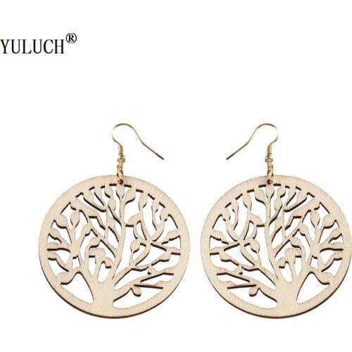 YULUCH 1 Pair Retail Wooden Earrings DIY Hollow Tree Wood Drop Dangle Earrings Fashion Jewelry For Women Girls Party Prom Gifts