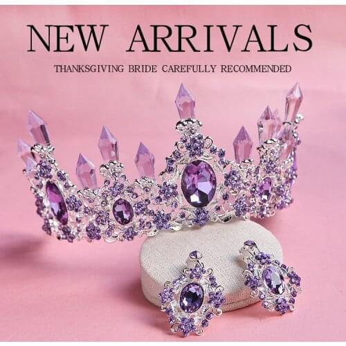 2020 New Arrival Charming Purple Crystal Bridal crown tiaras Magnificent Rhinestone Diadem for Princess Wedding Hair Accessories