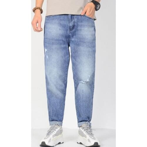 Men Light blue Jeans Plus Size Baggy Harem Ripped Jeans Side Tapered Stretch Relax Hip Hop Loose designer jeans
