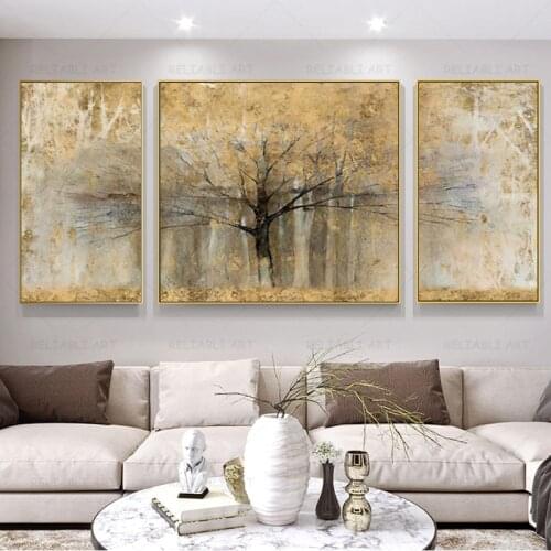 European Style Canvas Painting Wall Art Luxury Retro Golden Rich Tree Forest Oil Painting Posters Prints Tree of Life Home Decor