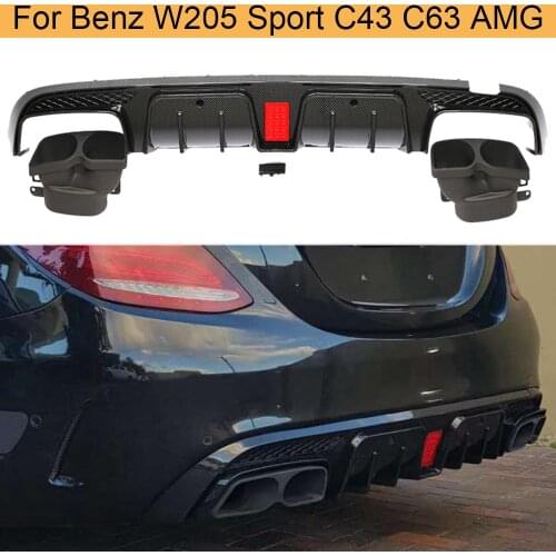 Rear Diffuser Lip for Mercedes Benz C-Class W205 C200 C300 C400 C43 C63 AMG 14-19 Rear Bumper Diffuser Lip with Exhaust Tips