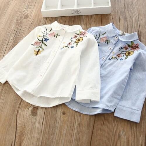 Girls embroidered flower shirt baby lapel cotton shirt